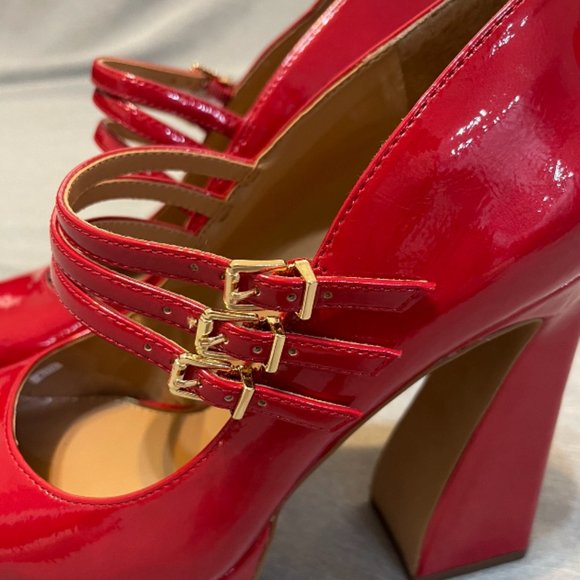 Jessica Simpson Mary Jane Platform Pumps Womens 8 1/5 Strappy, New, Red - Picture 4 of 10